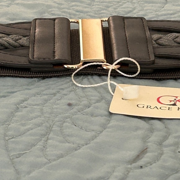 Pewter Gray Weave Gold Clasp Women’s Elastic Wide Belt M New With Tags Medium - Picture 6 of 8